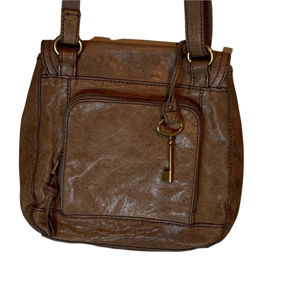 Fossil Carson Nutmeg Brown Leather Turnlock Crossbody Handbag ZB5057 Purse - Picture 1 of 10